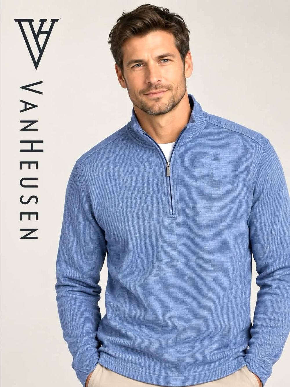 VAN HEUSEN Men's Blue Half-Zip Pullover Sweater